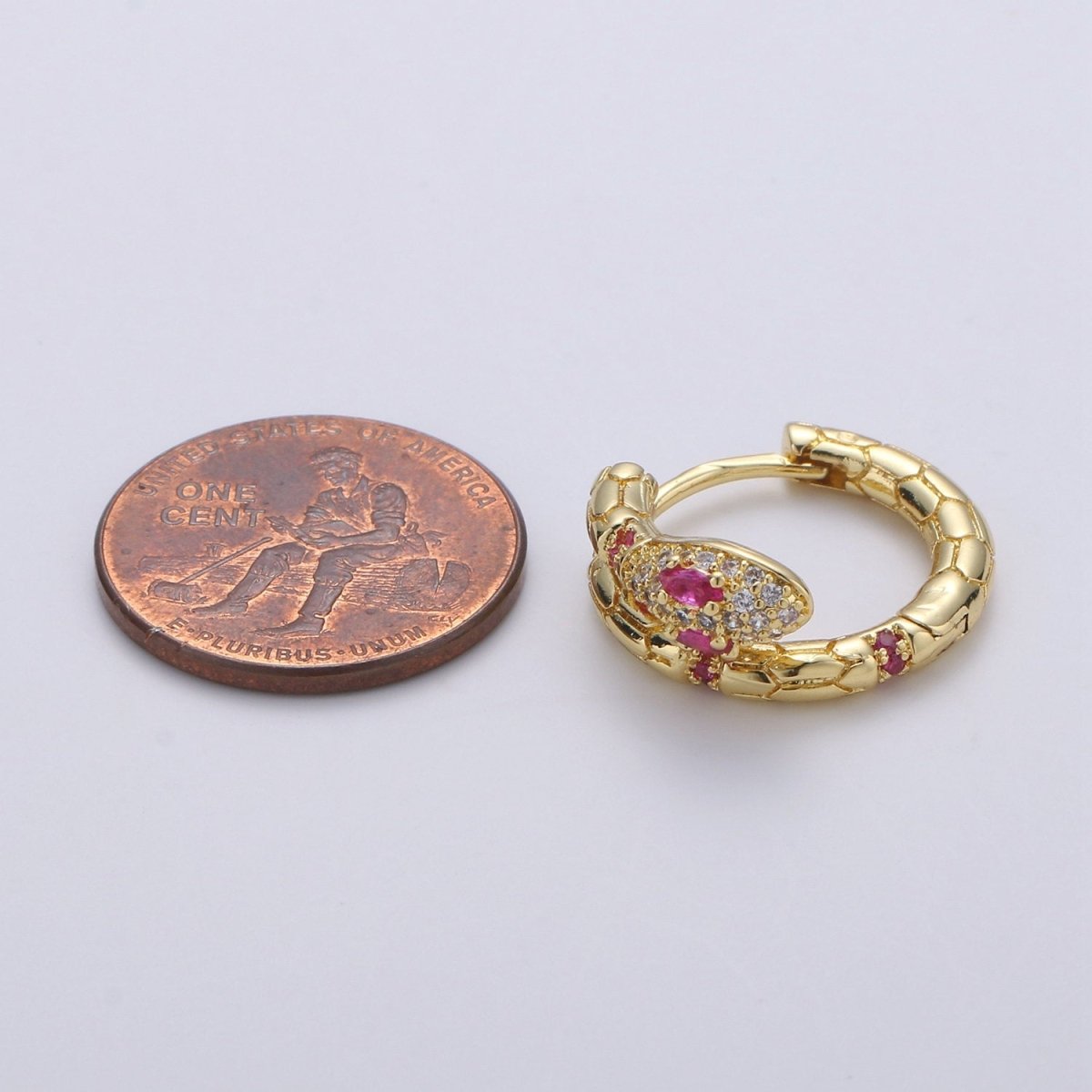 Gold Filled Beautiful Dangle Mystic Snake Huggies Earring Micro Pave CZ Pink Cubic Zirconia Earrings Supply for Jewelry Making Q-179 - DLUXCA