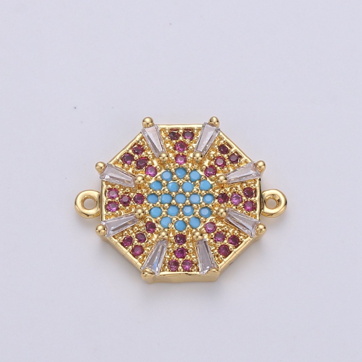 Gold Filled Beautiful Sun Star Micro Pave Turquoise CZ Cubic Zirconia Bracelet Charm for Necklace Earrings Supply for Jewelry Making F-450 - DLUXCA