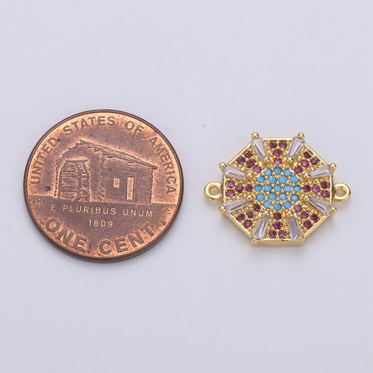 Gold Filled Beautiful Sun Star Micro Pave Turquoise CZ Cubic Zirconia Bracelet Charm for Necklace Earrings Supply for Jewelry Making F-450 - DLUXCA