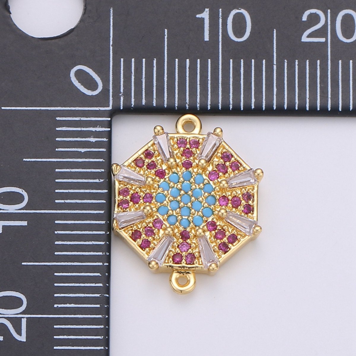 Gold Filled Beautiful Sun Star Micro Pave Turquoise CZ Cubic Zirconia Bracelet Charm for Necklace Earrings Supply for Jewelry Making F-450 - DLUXCA