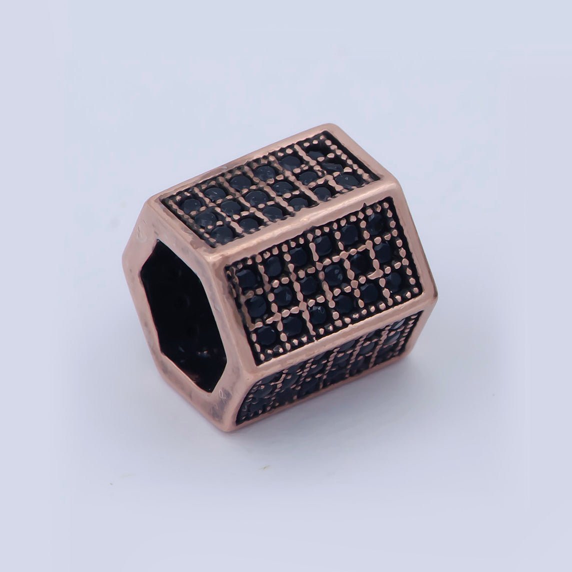 Gold Filled Black Micro Paved Hexagonal Spacer Bead in Antique Gold, Rose Gold & Silver | B-019, B-540, B-541 - DLUXCA
