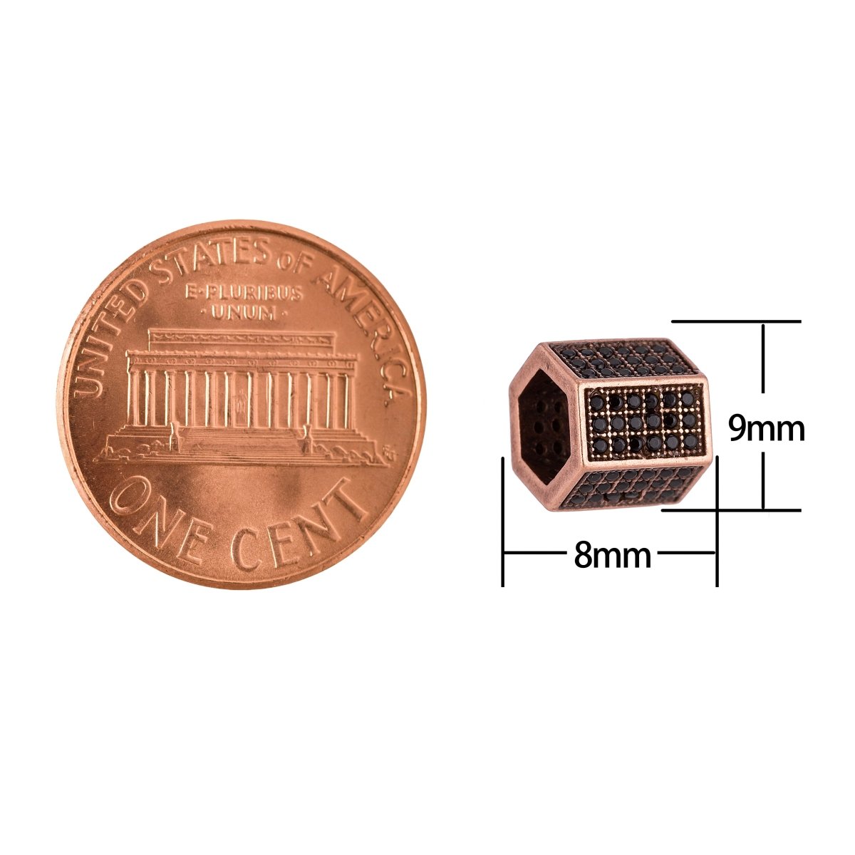 Gold Filled Black Micro Paved Hexagonal Spacer Bead in Antique Gold, Rose Gold & Silver | B-019, B-540, B-541 - DLUXCA