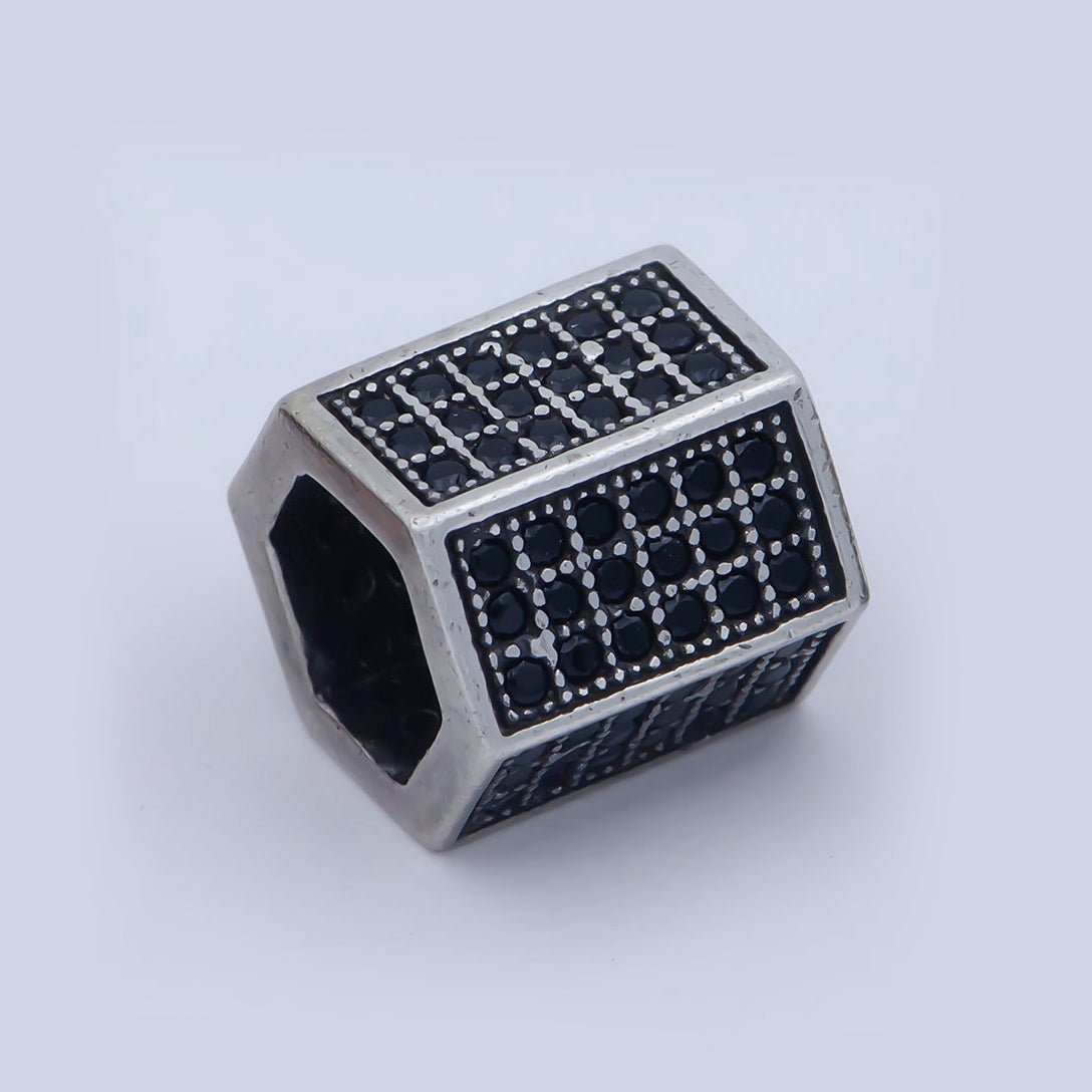 Gold Filled Black Micro Paved Hexagonal Spacer Bead in Antique Gold, Rose Gold & Silver | B-019, B-540, B-541 - DLUXCA