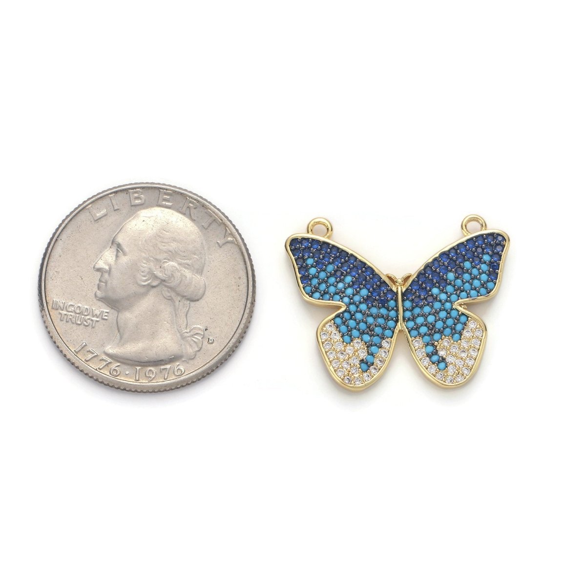 Gold Filled Butterfly Micro Pave Connector Charm, Cubic Zirconia Butterfly Pendant Charm Connector, For DIY Jewelry, 25x21mm F-382 - DLUXCA