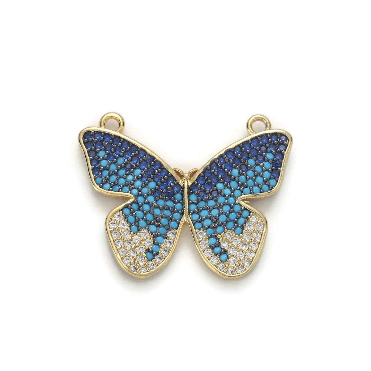 Gold Filled Butterfly Micro Pave Connector Charm, Cubic Zirconia Butterfly Pendant Charm Connector, For DIY Jewelry, 25x21mm F-382 - DLUXCA