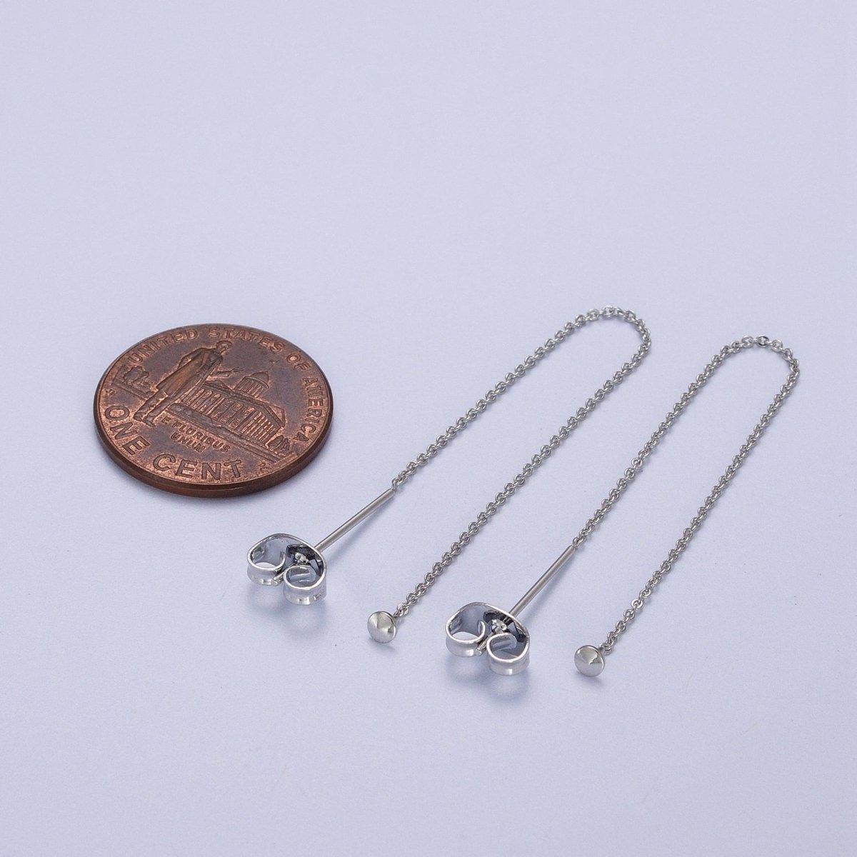 Gold Filled Cable Rolo Chain Long Threader Earrings in Gold & Silver K-201 K-204 - DLUXCA