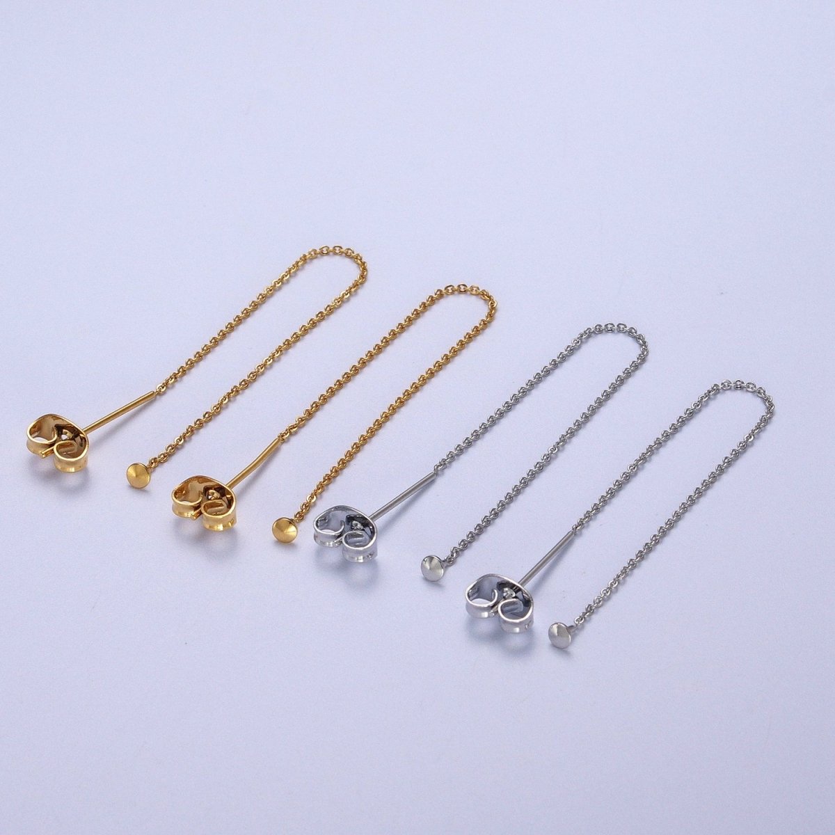 Gold Filled Cable Rolo Chain Long Threader Earrings in Gold & Silver K-201 K-204 - DLUXCA