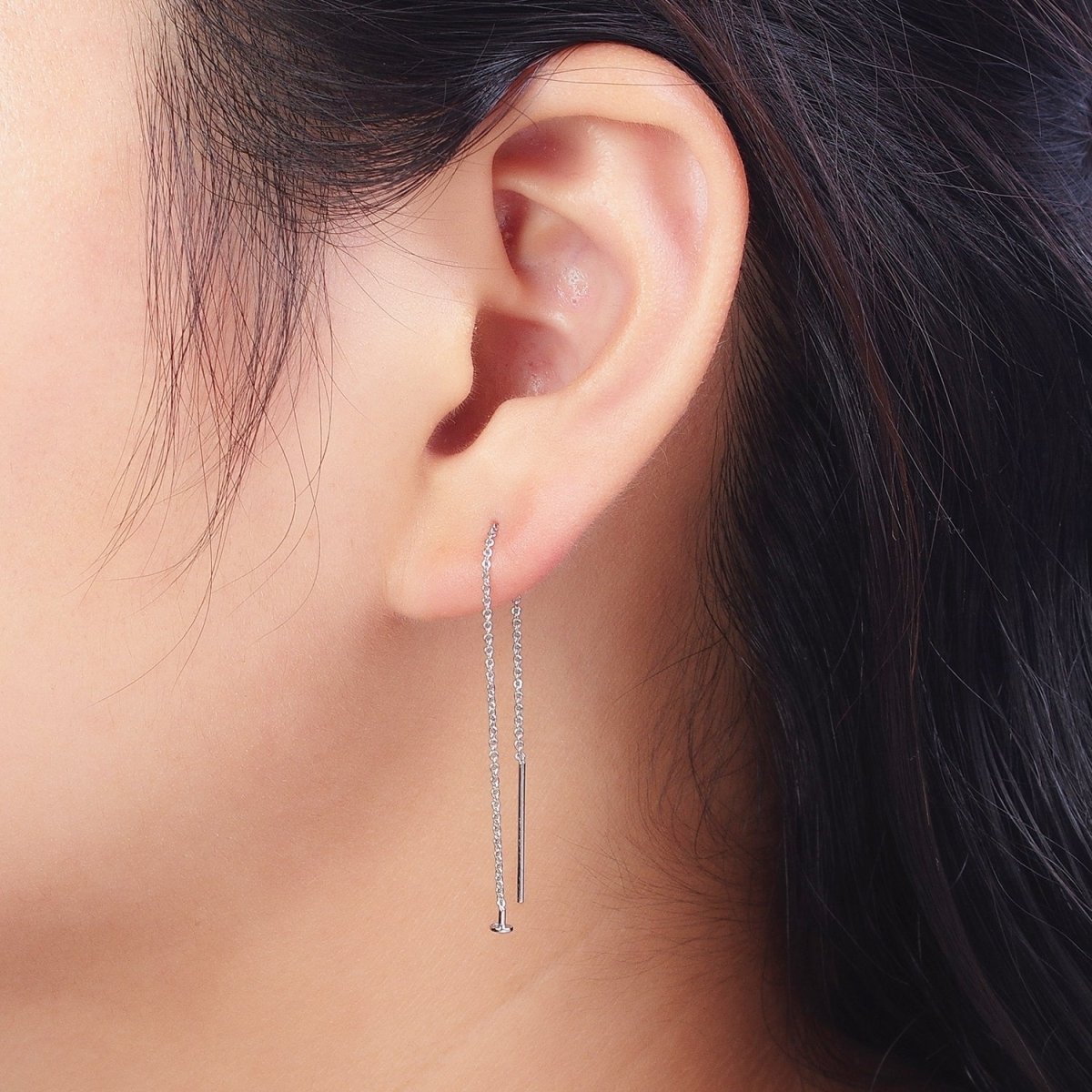 Gold Filled Cable Rolo Chain Long Threader Earrings in Gold & Silver K-201 K-204 - DLUXCA