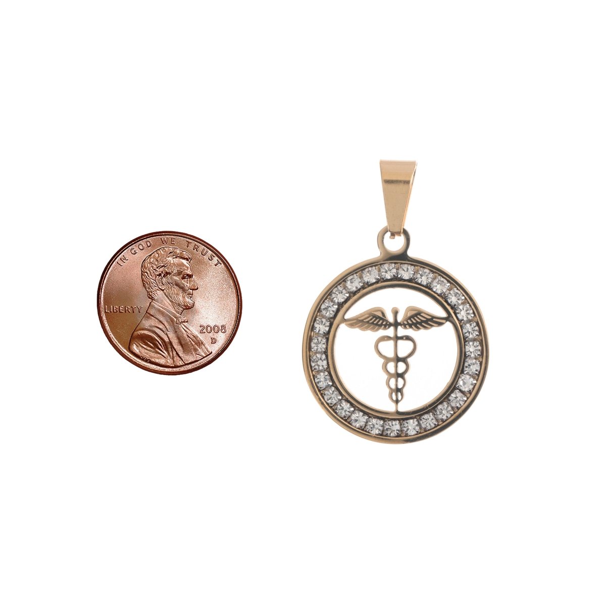 Gold Filled Caduceus Staff of Hermes Hermetic Staff Coin Medallion Necklace Pendant Charm Bead Bails Findings for Jewelry Making J-521 - DLUXCA