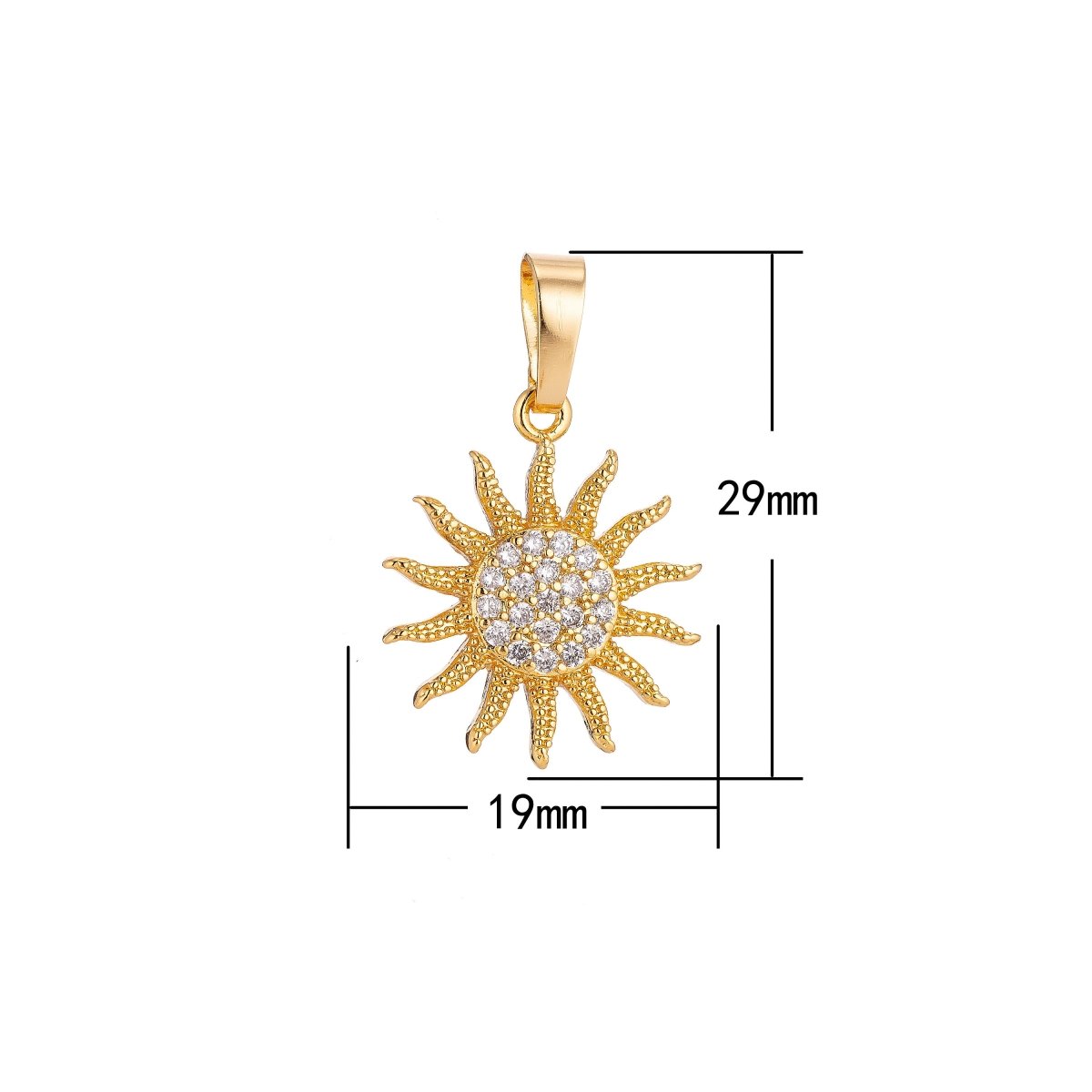 Gold Filled Celestial, Bright Shiny Sun, Cubic Zirconia Necklace PENDANT Charm Bails Findings for Jewelry Making H-016 - DLUXCA