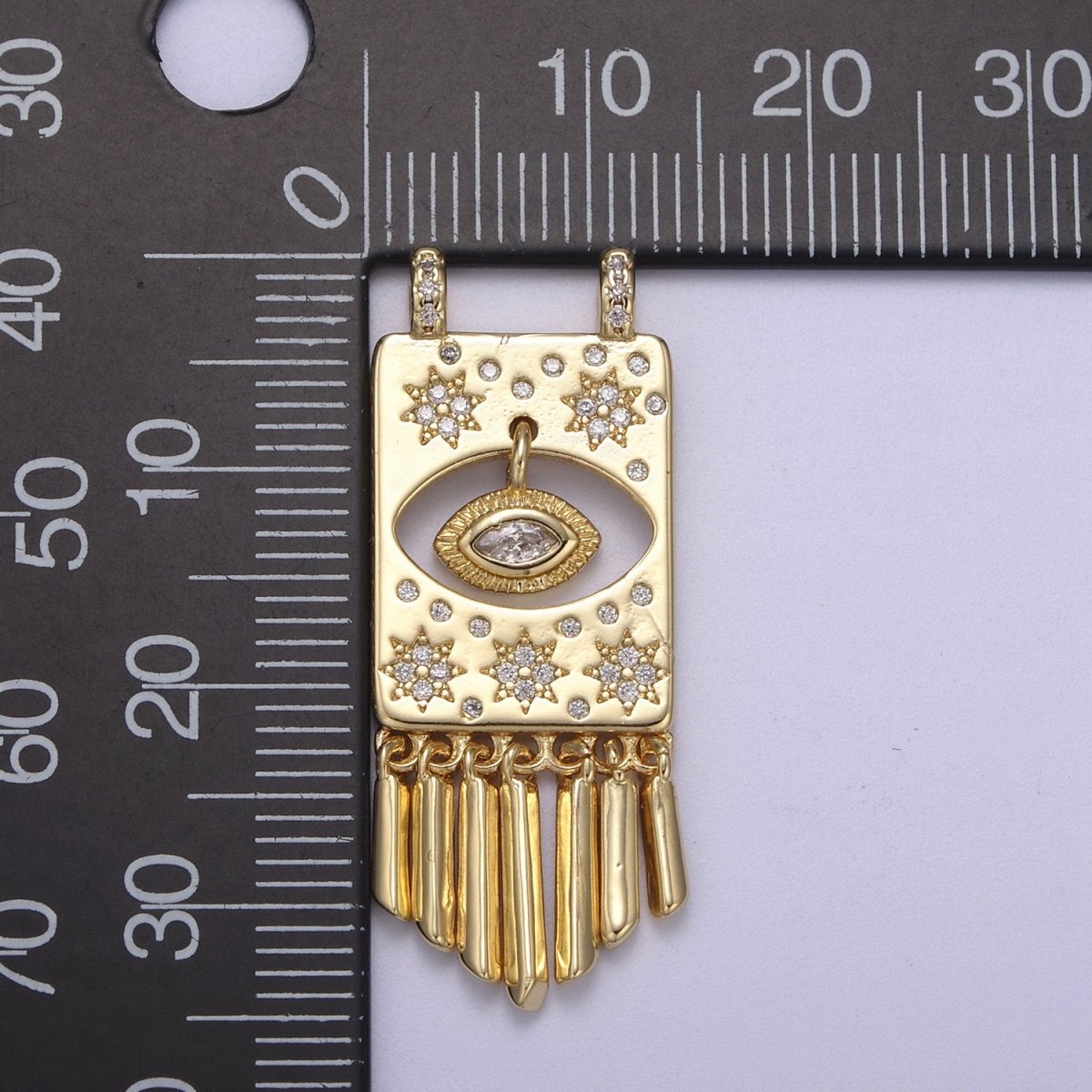 Gold Filled Celestial Tag Evil Eye Charm Connector for Necklace Pendant Double Bail F-549 - DLUXCA