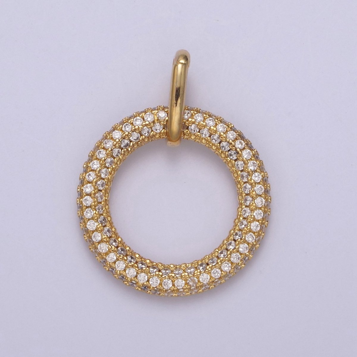 Gold Filled Circle Charm, CZ Pave Round Geometry Jewelry Pendant Quality Jewelry Supply N-544 - DLUXCA