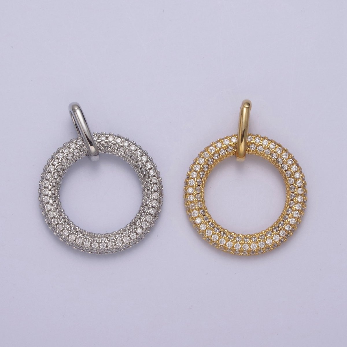 Gold Filled Circle Charm, CZ Pave Round Geometry Jewelry Pendant Quality Jewelry Supply N-544 - DLUXCA
