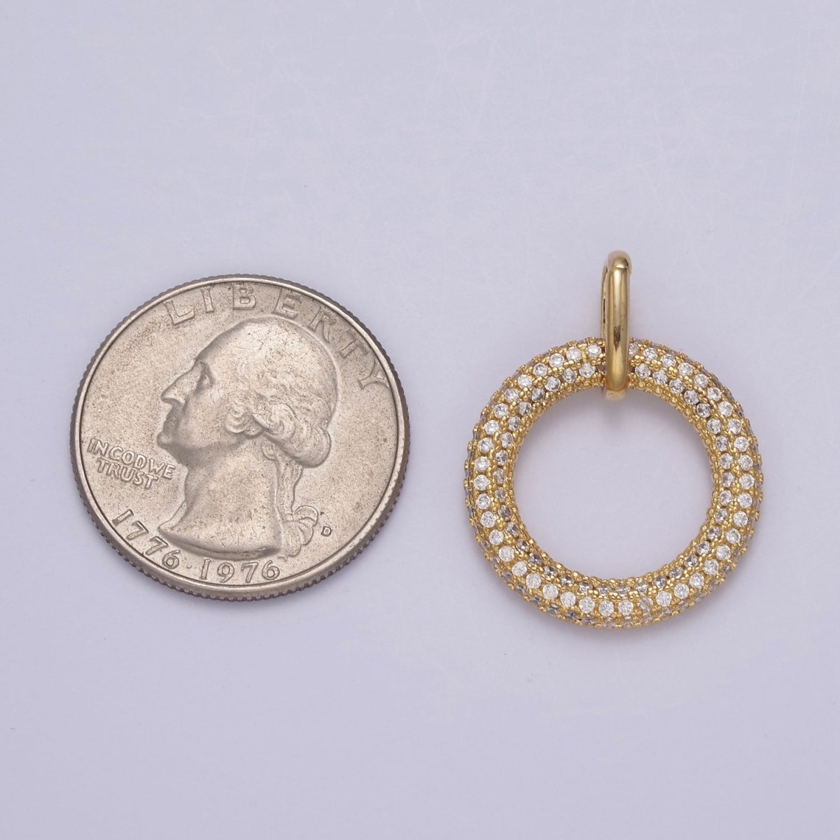 Gold Filled Circle Charm, CZ Pave Round Geometry Jewelry Pendant Quality Jewelry Supply N-544 - DLUXCA