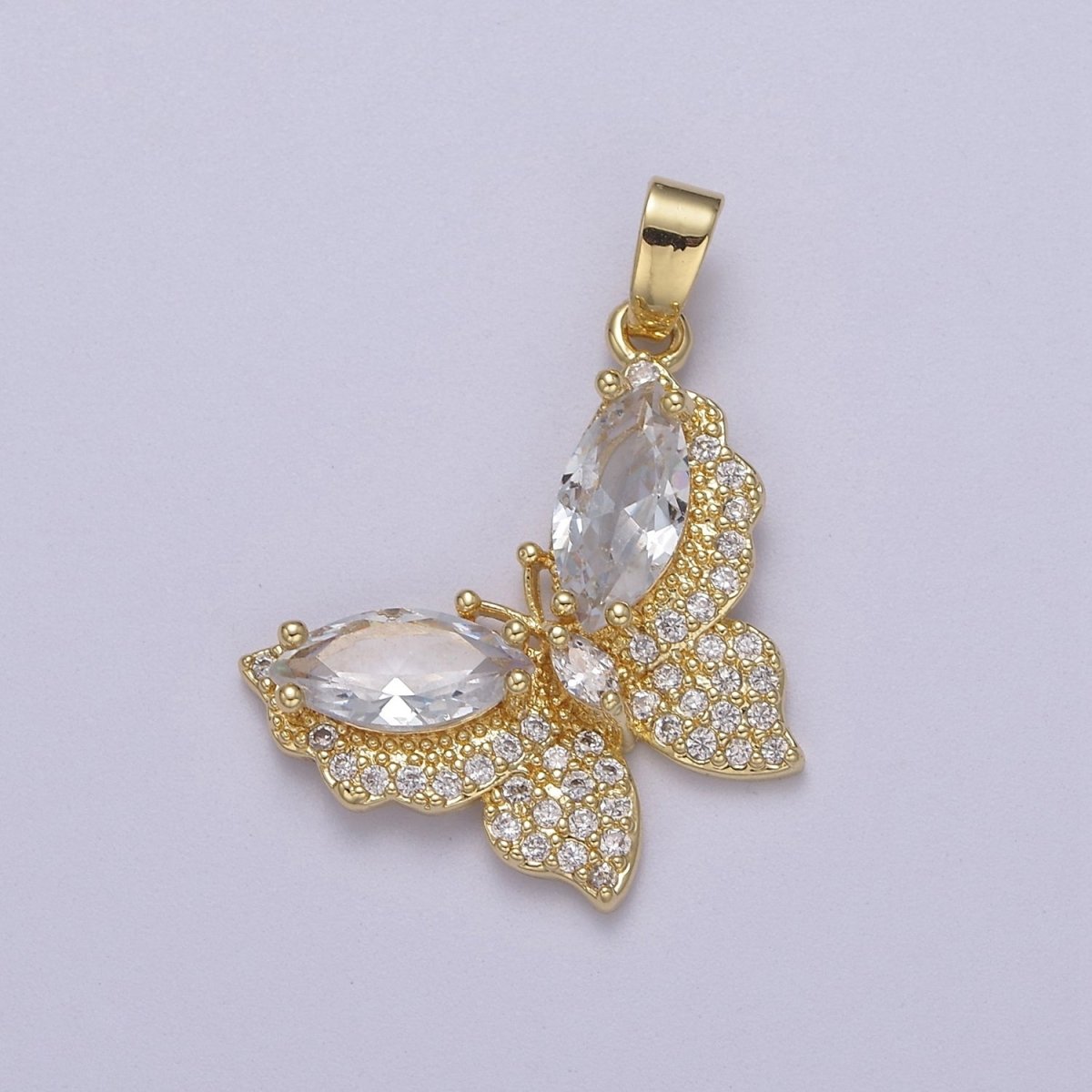 Gold Filled Clear CZ Micro Pave Butterfly Shape Pendant, 24K Gold Filled Butterfly Charm J-519 - DLUXCA