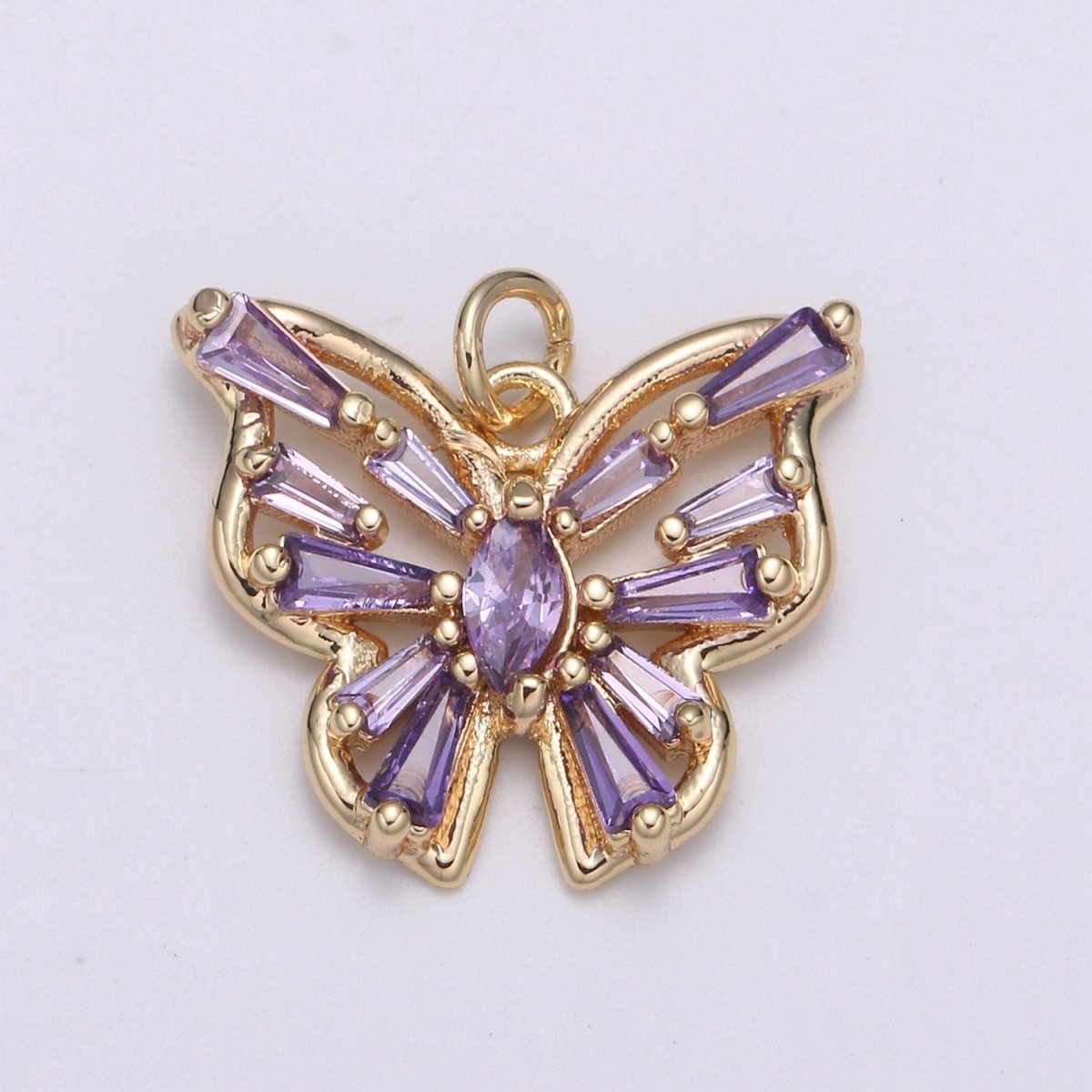 Gold Filled Clear, Pink, Purple Baguette Butterfly Wings Mini Charm E-100 - E-102 - DLUXCA