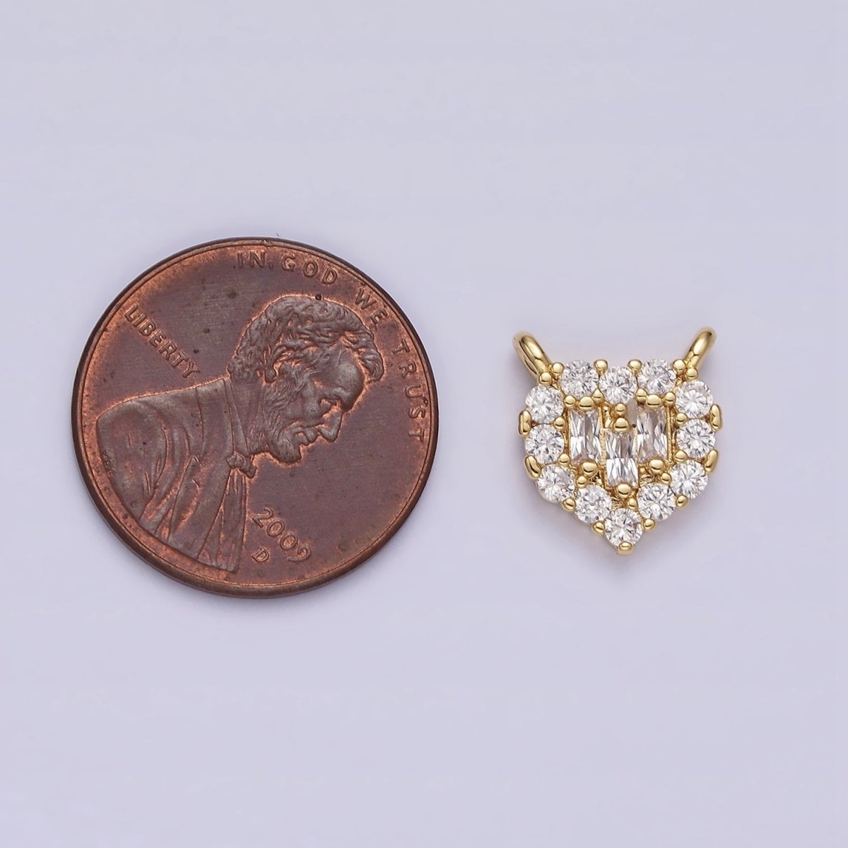 Gold Filled Clear Triple Baguette Micro Paved CZ 10mm Heart Connector G-664 - DLUXCA