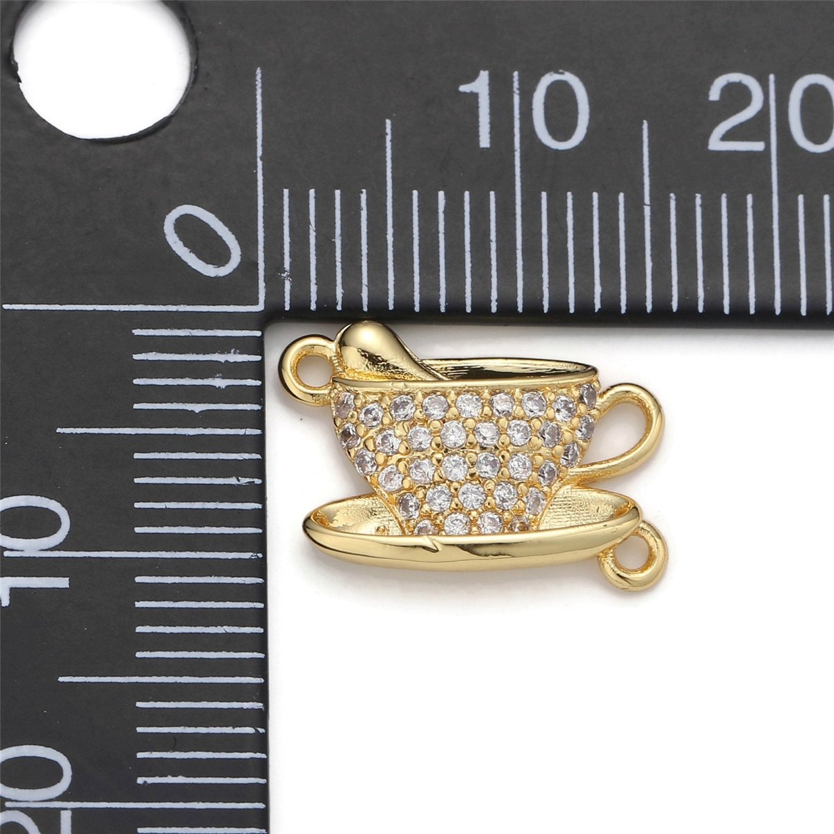 Gold Filled Coffee Tea Cup Micro Pave Connector Charm, Cubic Zirconia Pendant Charm, For DIY Jewelry, Gold Silver Color Option F-367 F-368 - DLUXCA