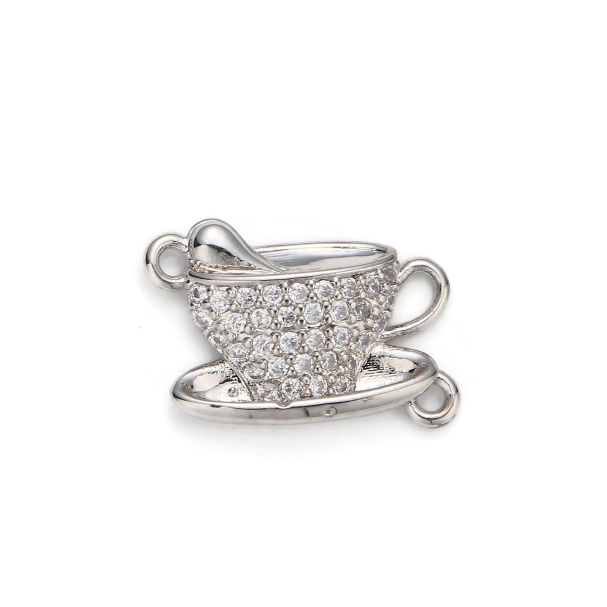 Gold Filled Coffee Tea Cup Micro Pave Connector Charm, Cubic Zirconia Pendant Charm, For DIY Jewelry, Gold Silver Color Option F-367 F-368 - DLUXCA