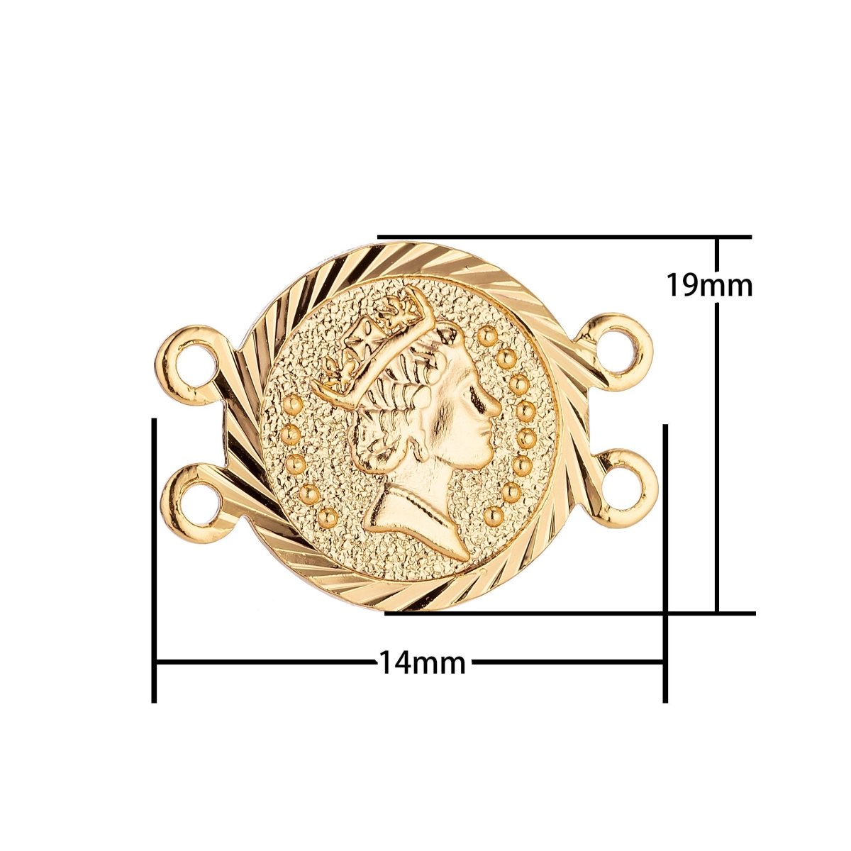 Gold Filled Coin Queen Elizabeth Medallion Bracelet Charm Connector Layer Necklace Connector Finding For Jewelry Making 19x14mm F-052 - DLUXCA