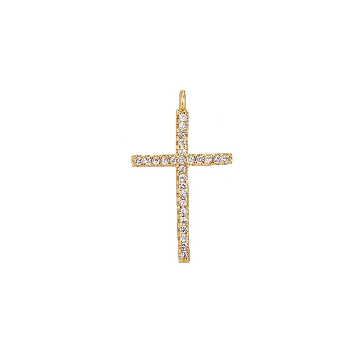Gold Filled Cross, Golden Jesus, Faith, Believe, Pray, Love Cubic Zirconia Necklace Pendant Charm Bead Bails Findings for Jewelry Making C-154 - DLUXCA