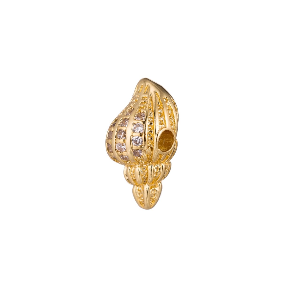 Gold Filled Crown Conch Sea Shell Clear Micro Paved Bead in Gold, Silver, Rose Gold | B-098 - DLUXCA