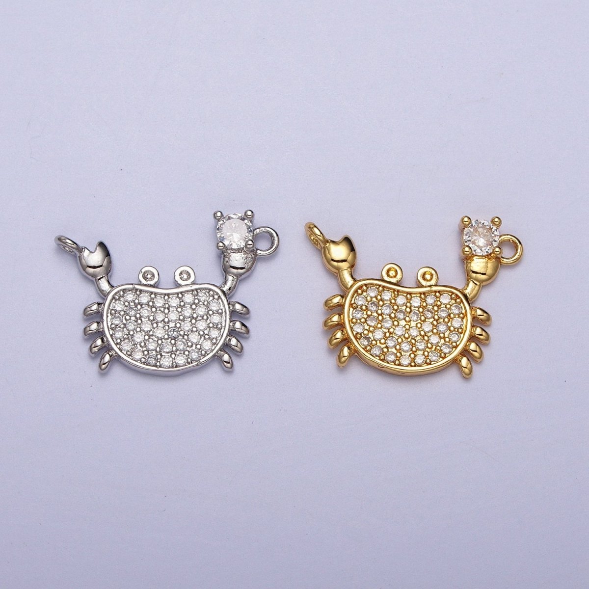 Gold-Filled Crustacean Crab Clear Micro Paved CZ Connector in Gold & Silver | Y-675 Y-676 - DLUXCA