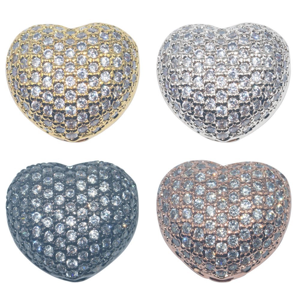 Gold Filled Cubic Zirconia Cooper Material, Crystal Fashionable Magic Love Heart Paved Crystallized Bracelet Connector Bead Jewelry B-157 - DLUXCA