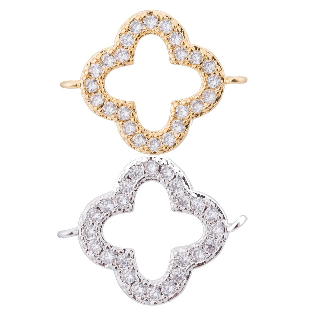 Gold Filled Cubic Zirconia Daisy Clover Flower Charm Bracelet Bead CONNECTOR for Jewelry Making Finding | F-100 - DLUXCA