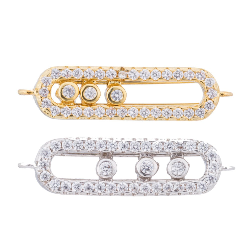 Gold Filled Cubic Zirconia Oval Bracelet Charm Bead Connector Bar for Jewelry Making Findings F-097 - DLUXCA
