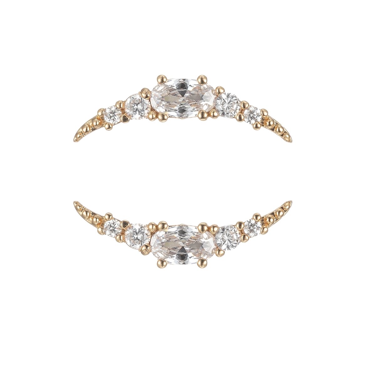 Gold Filled Curve Plate Studs Earring, Single CZ Crystal Stone Golden Daily Wear Earring Jewelry P-199 - DLUXCA