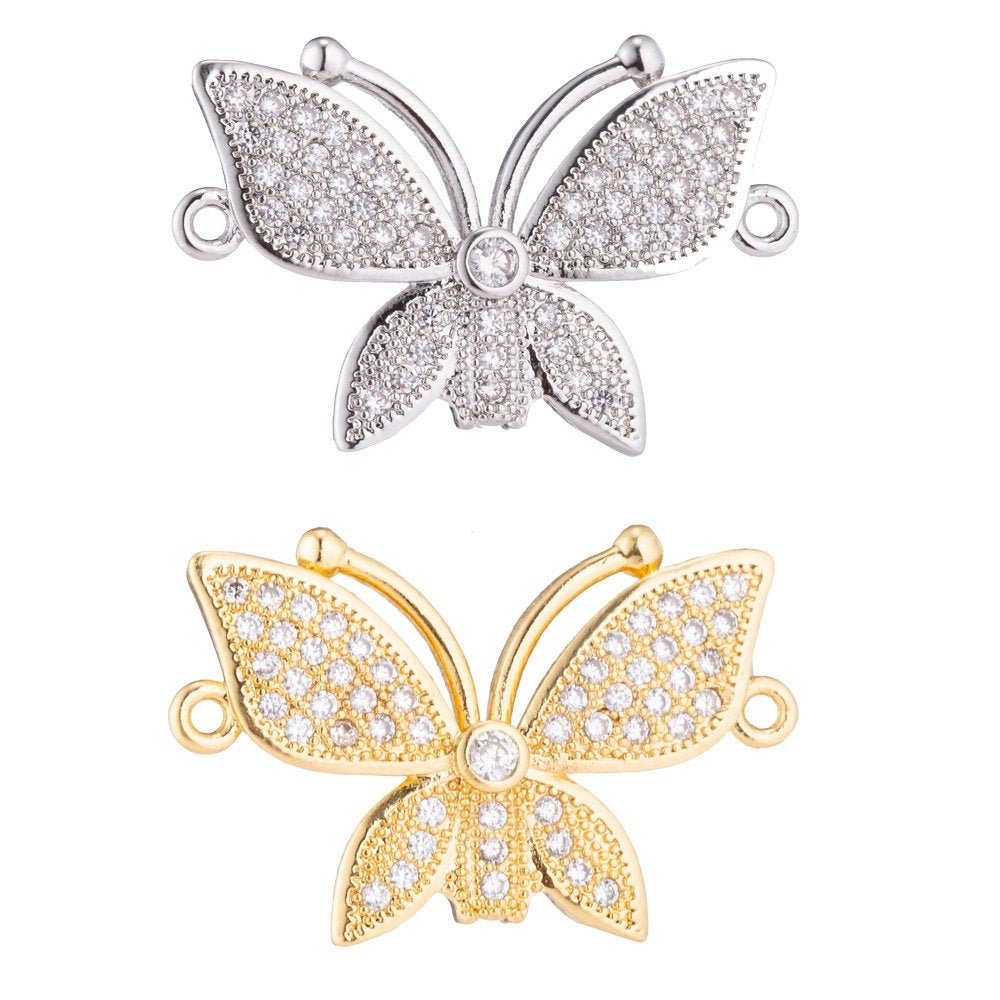 Gold Filled Cute Butterfly, Flower, Lover, Girls, Cubic Zirconia Bracelet Connector Charm, Necklace Pendant, Findings for Jewelry Making F-171 - DLUXCA