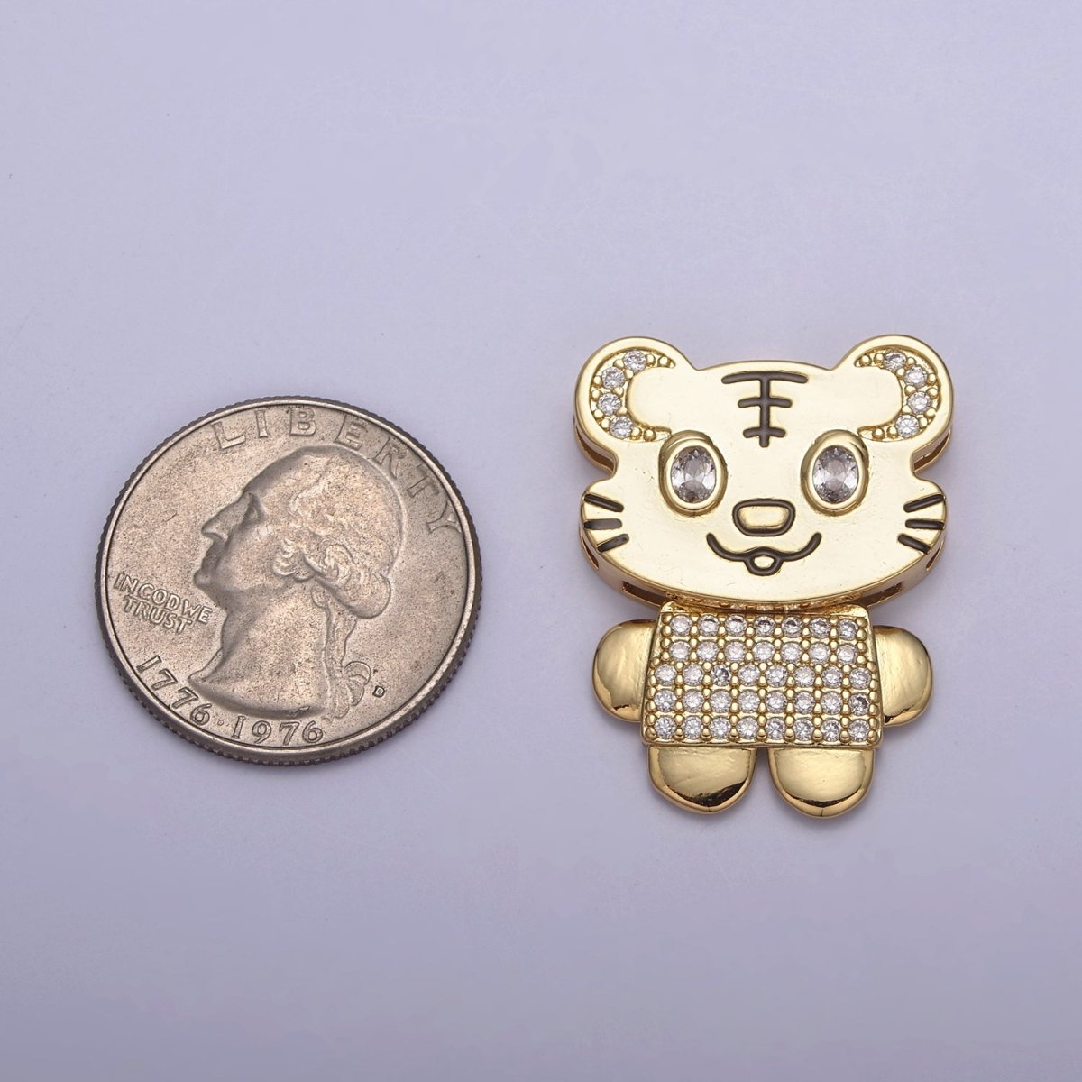 Gold Filled CZ Cartoon Animal Tiger Charm for Kids Jewelry Making H-860 - DLUXCA