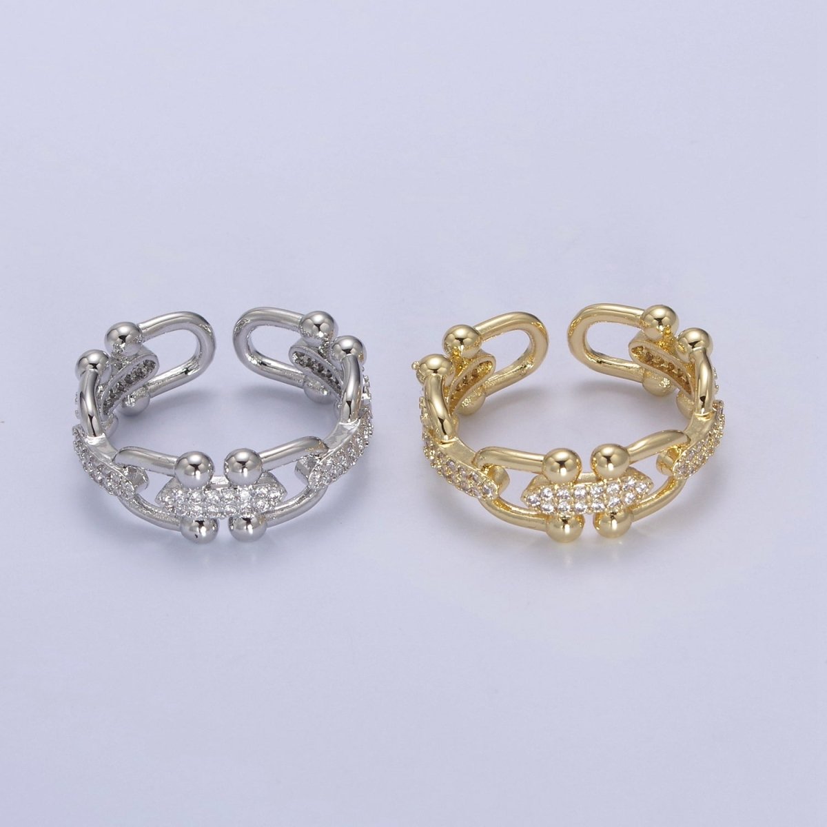 Gold Filled CZ Statement Jewelry Open Adjustable Ring U-321 U-322 - DLUXCA