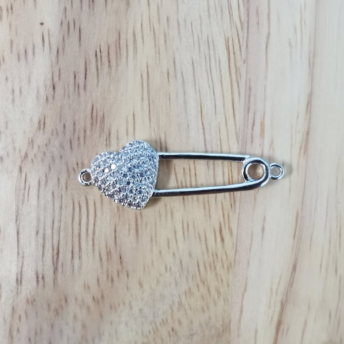 Gold Filled Dainty Heart Safety Pin Connector Micro Pave CZ DIY Silver Love Pin Charm Necklace Earrings Bracelet Findings F-433 - DLUXCA
