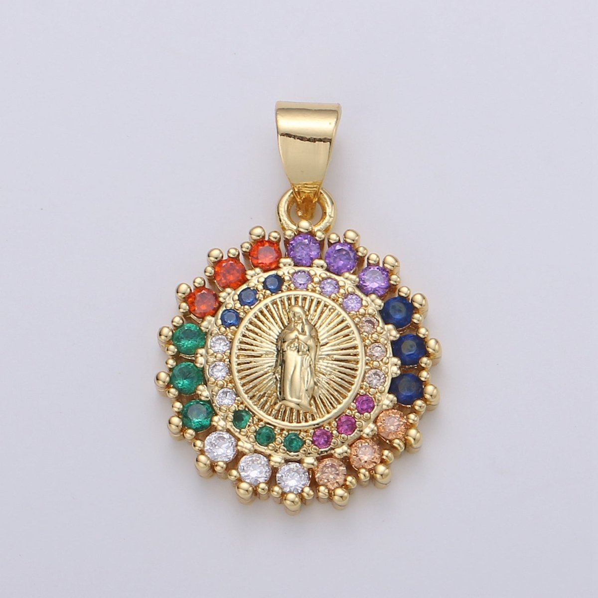 Gold Filled Dainty Virgin Mary Holy Mother Micro Pave CZ Cubic Zirconia Bracelet Necklace Pendant Supply for Jewelry Making J-013 - DLUXCA