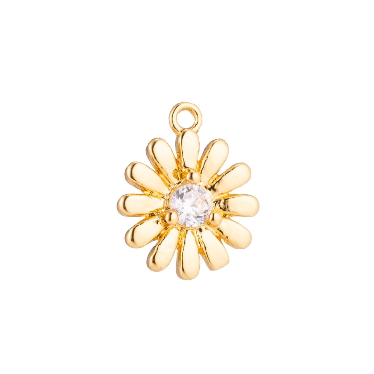 Gold Filled Daisy Sunflower, Flower, Floral, Botanical Love Cubic Zirconia Bracelet Charm, Necklace Pendant, Findings for Jewelry Making C-211 E-162 - DLUXCA