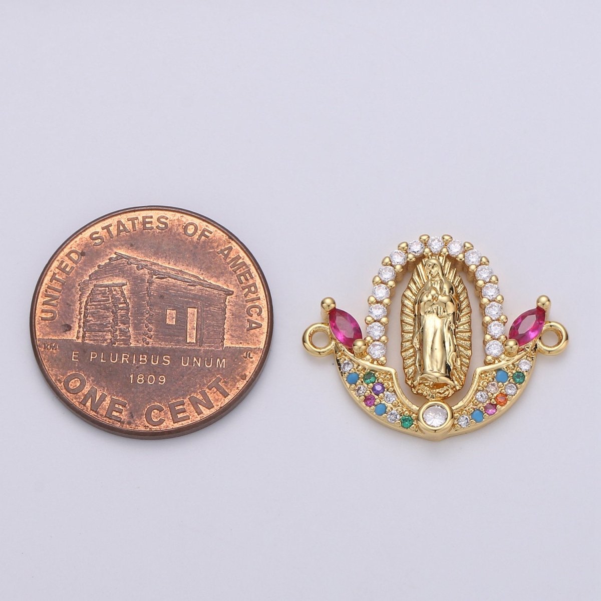 Gold Filled Divine Virgin Mother Immaculate Mary Micro Pave Turquoise CZ Cubic Zirconia Flower Bracelet Charm for Necklace Earrings Supply F-452 - DLUXCA