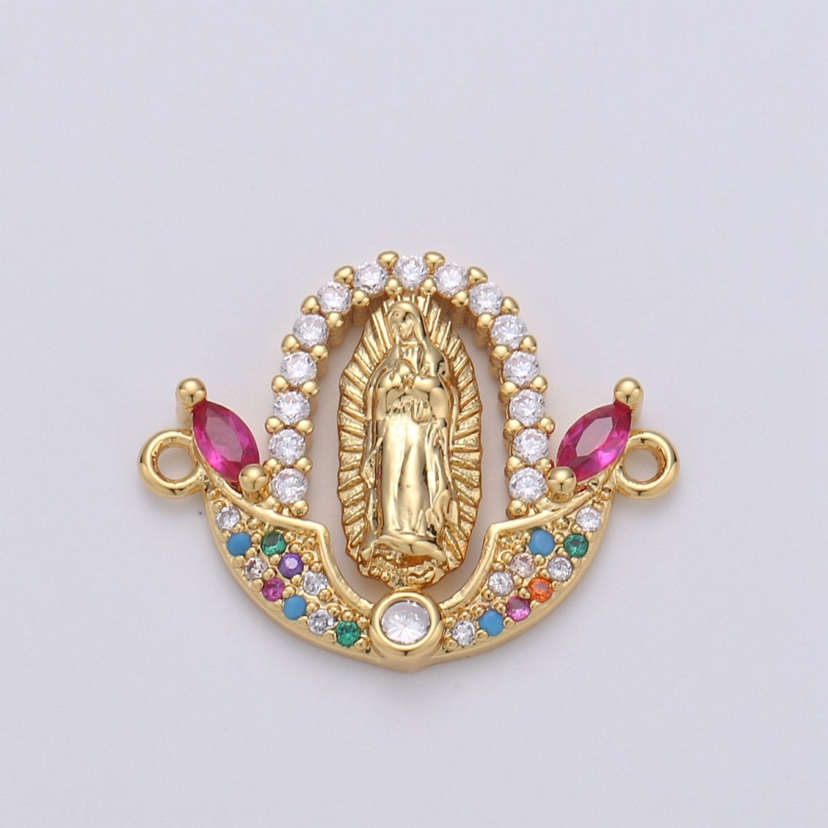 Gold Filled Divine Virgin Mother Immaculate Mary Micro Pave Turquoise CZ Cubic Zirconia Flower Bracelet Charm for Necklace Earrings Supply F-452 - DLUXCA