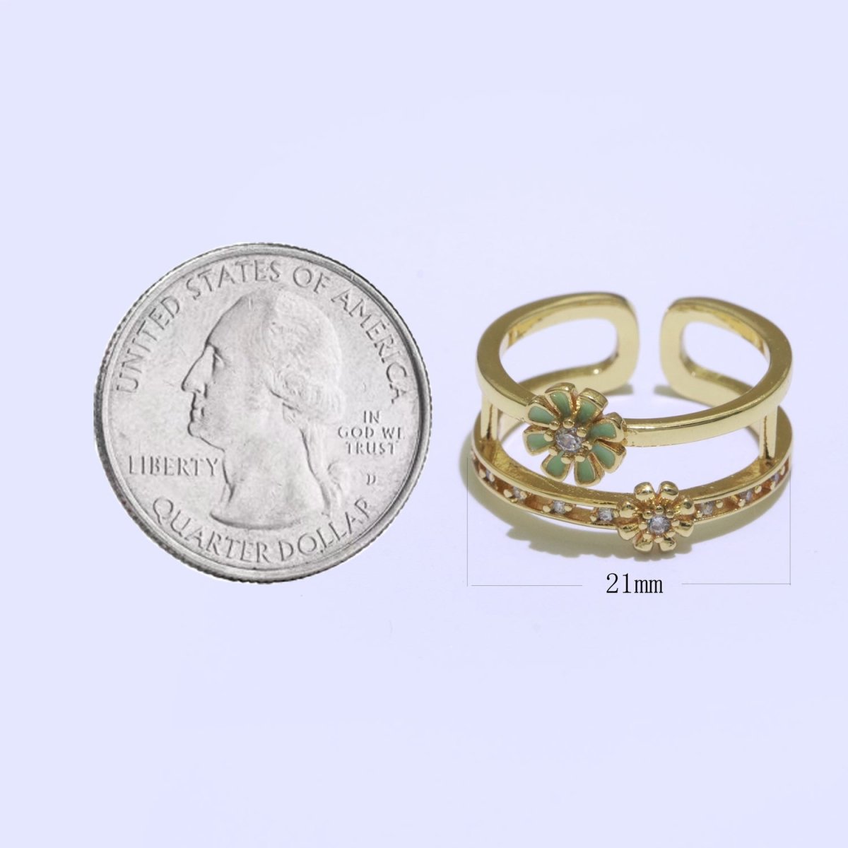 Gold Filled Double band Daisy Ring Enamel Open Adjustable Ring Flower Floral Jewelry O-466 ~ O-475 - DLUXCA