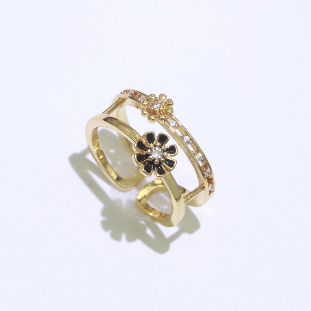 Gold Filled Double band Daisy Ring Enamel Open Adjustable Ring Flower Floral Jewelry O-466 ~ O-475 - DLUXCA