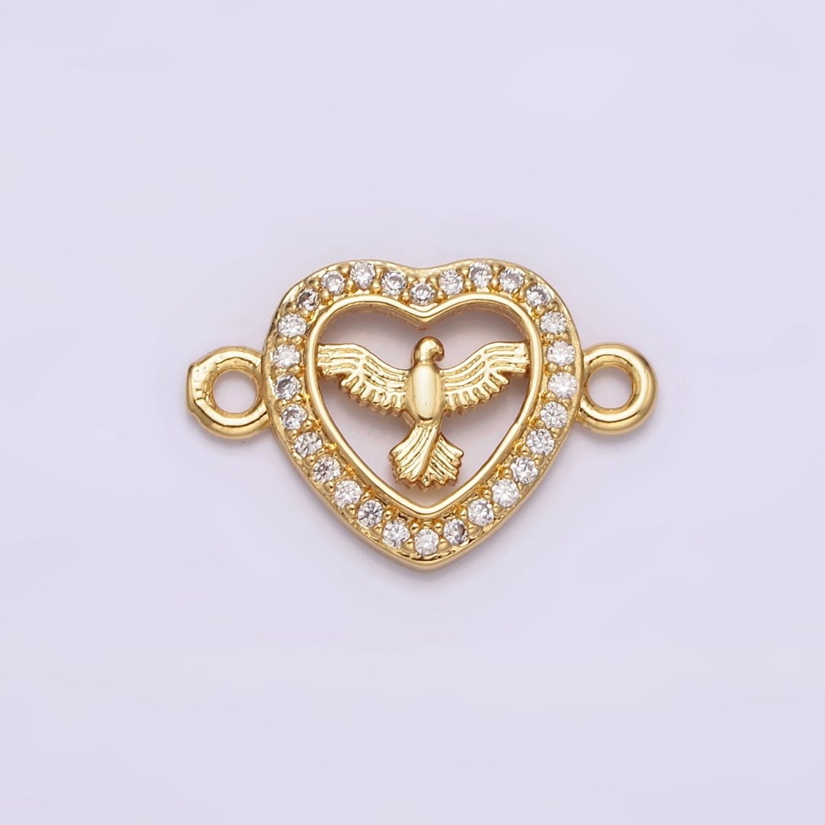 Gold Filled Dove Bird Open Micro Paved CZ Heart Connector G-651 - DLUXCA
