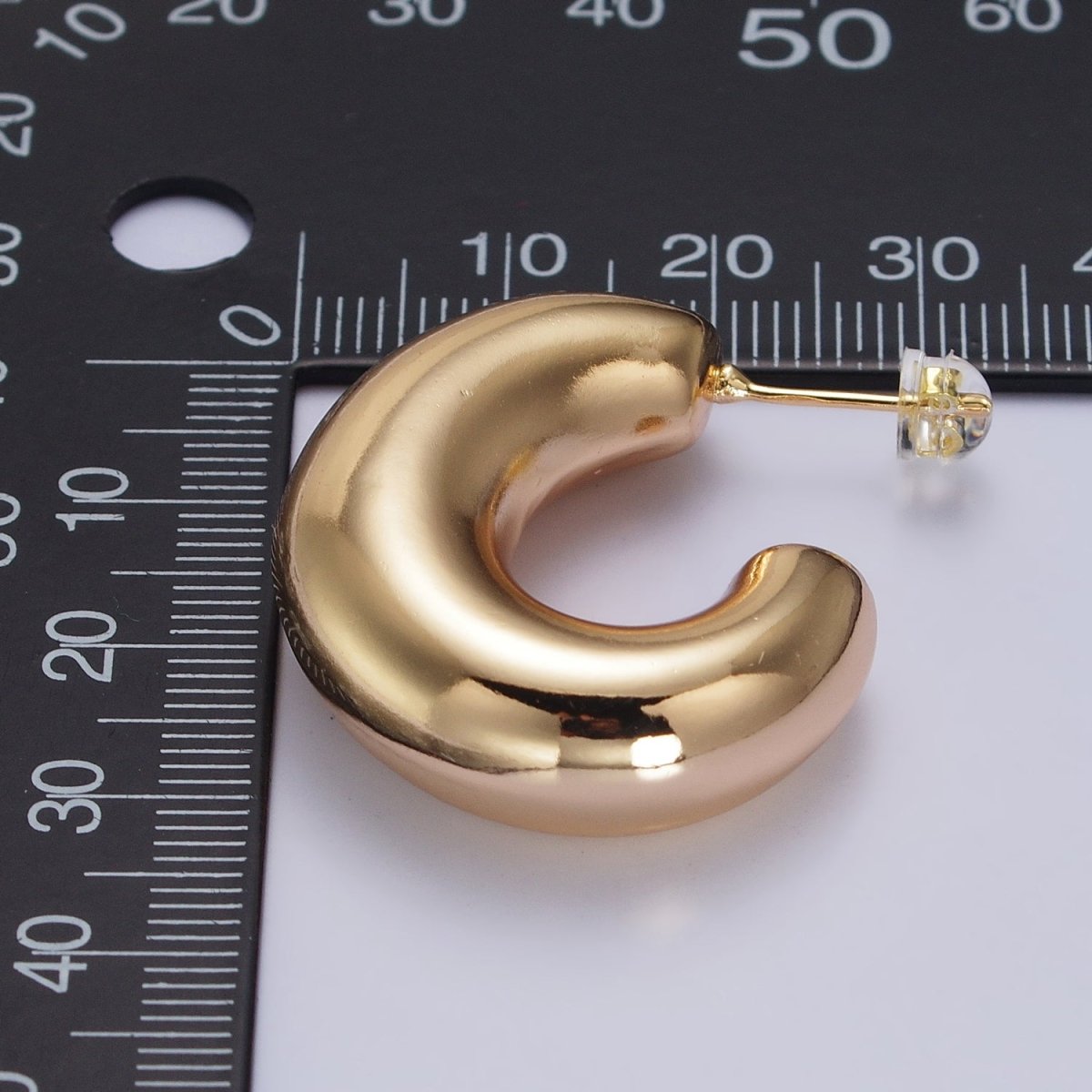 Gold Filled Edged Wide Chubby Geometric J-Shaped Hoop Earrings in Gold & Silver | AB-340 AB-341 - DLUXCA