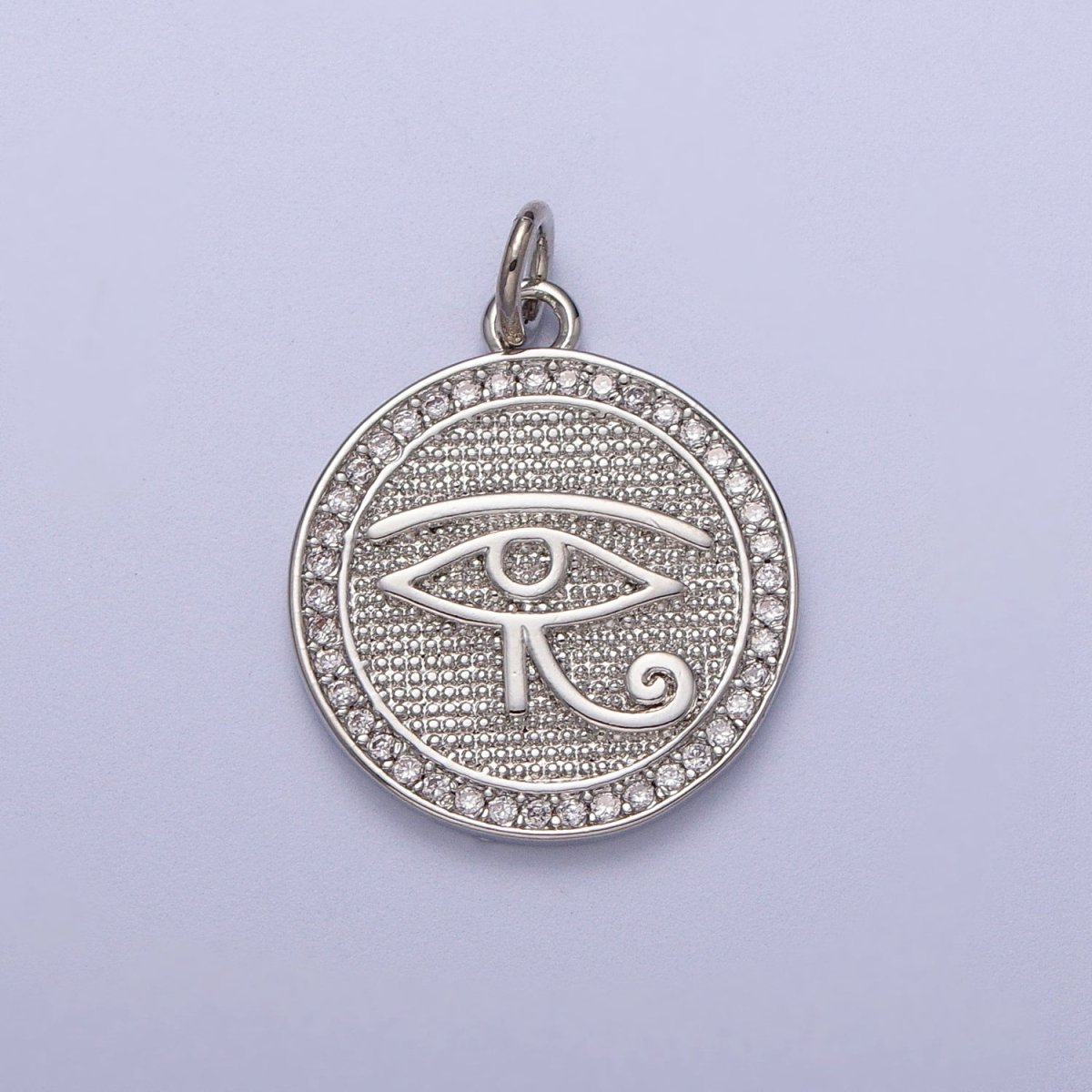 Gold Filled Egyptian Eye of Ra 17mm Micro Paved CZ Textured Round Charm in Gold & Silver | C-343 C-352 - DLUXCA