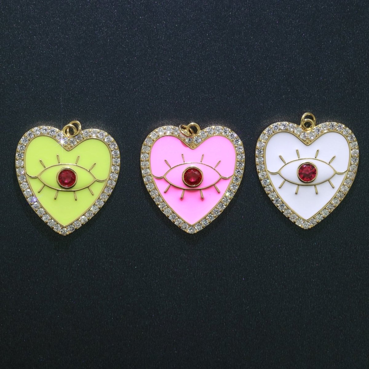 Gold Filled Enamel Colorful Evil Eye Heart Shape Pendant Charm E-907 E-908 E-909 - DLUXCA