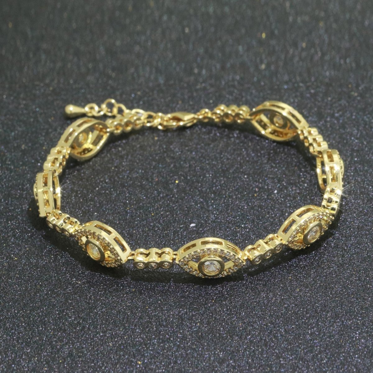 Gold Filled Evil Eye Bracelet, Clear Eye Protection Bracelet Cubic Zirconia Stacking Bracelet, Amulet Jewelry Gift Ideas, Boho Jewelry | WA-152 Clearance Pricing - DLUXCA