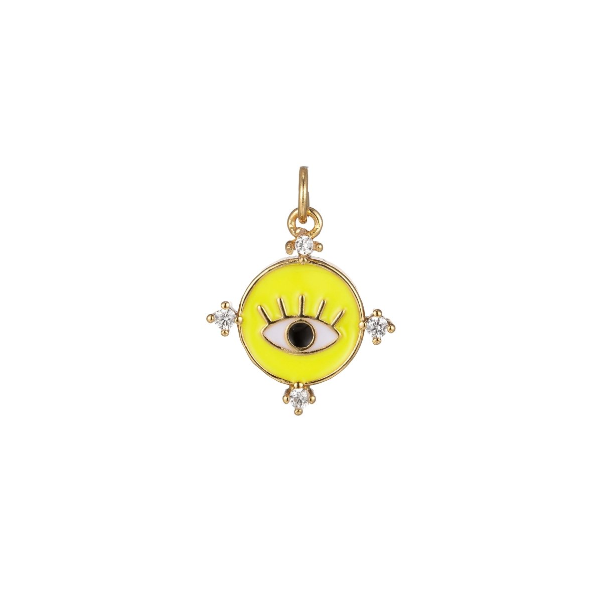 Gold Filled Evil Eye Charm Enamel Eye Heart Pendant Micro Pave Eye Charm Cubic Zirconia Round Amulet Jewelry Medallion M-276-M-285 - DLUXCA