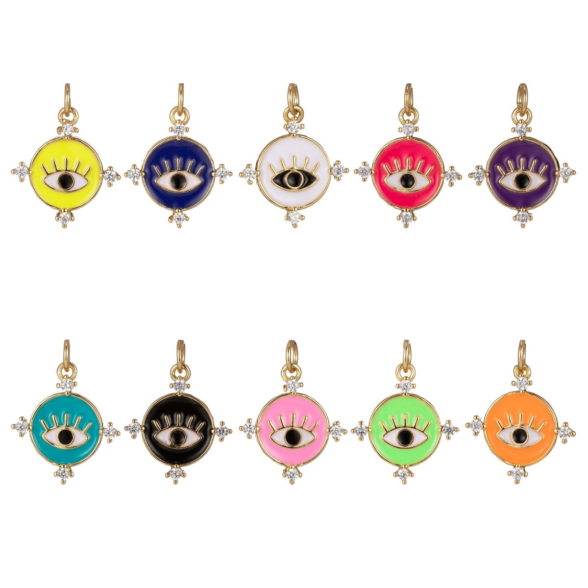 Gold Filled Evil Eye Charm Enamel Eye Heart Pendant Micro Pave Eye Charm Cubic Zirconia Round Amulet Jewelry Medallion M-276-M-285 - DLUXCA