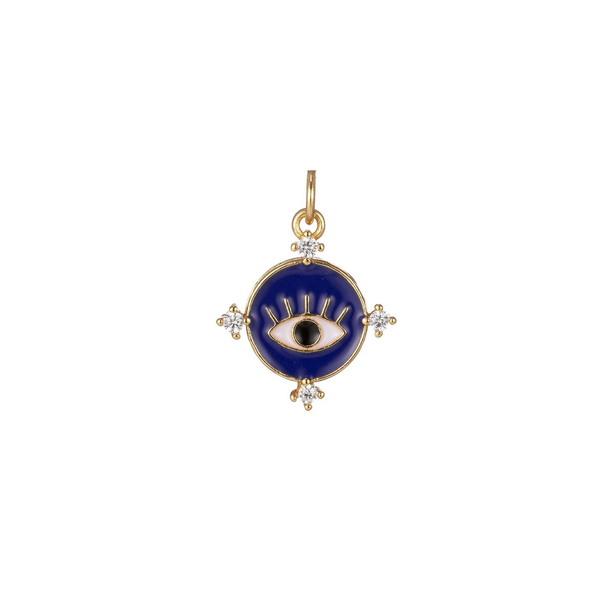 Gold Filled Evil Eye Charm Enamel Eye Heart Pendant Micro Pave Eye Charm Cubic Zirconia Round Amulet Jewelry Medallion M-276-M-285 - DLUXCA