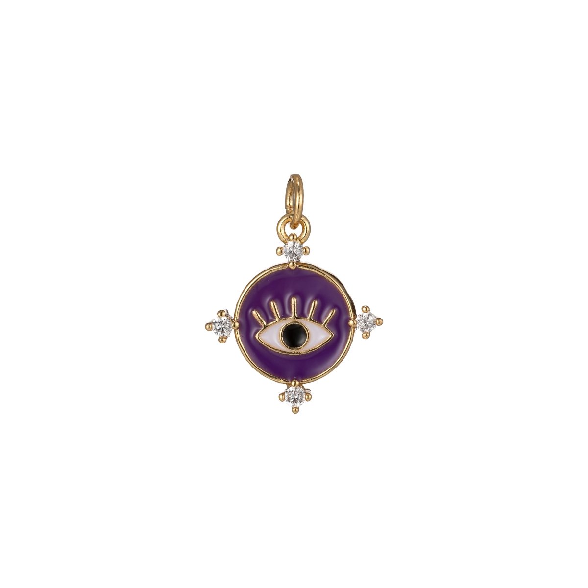 Gold Filled Evil Eye Charm Enamel Eye Heart Pendant Micro Pave Eye Charm Cubic Zirconia Round Amulet Jewelry Medallion M-276-M-285 - DLUXCA